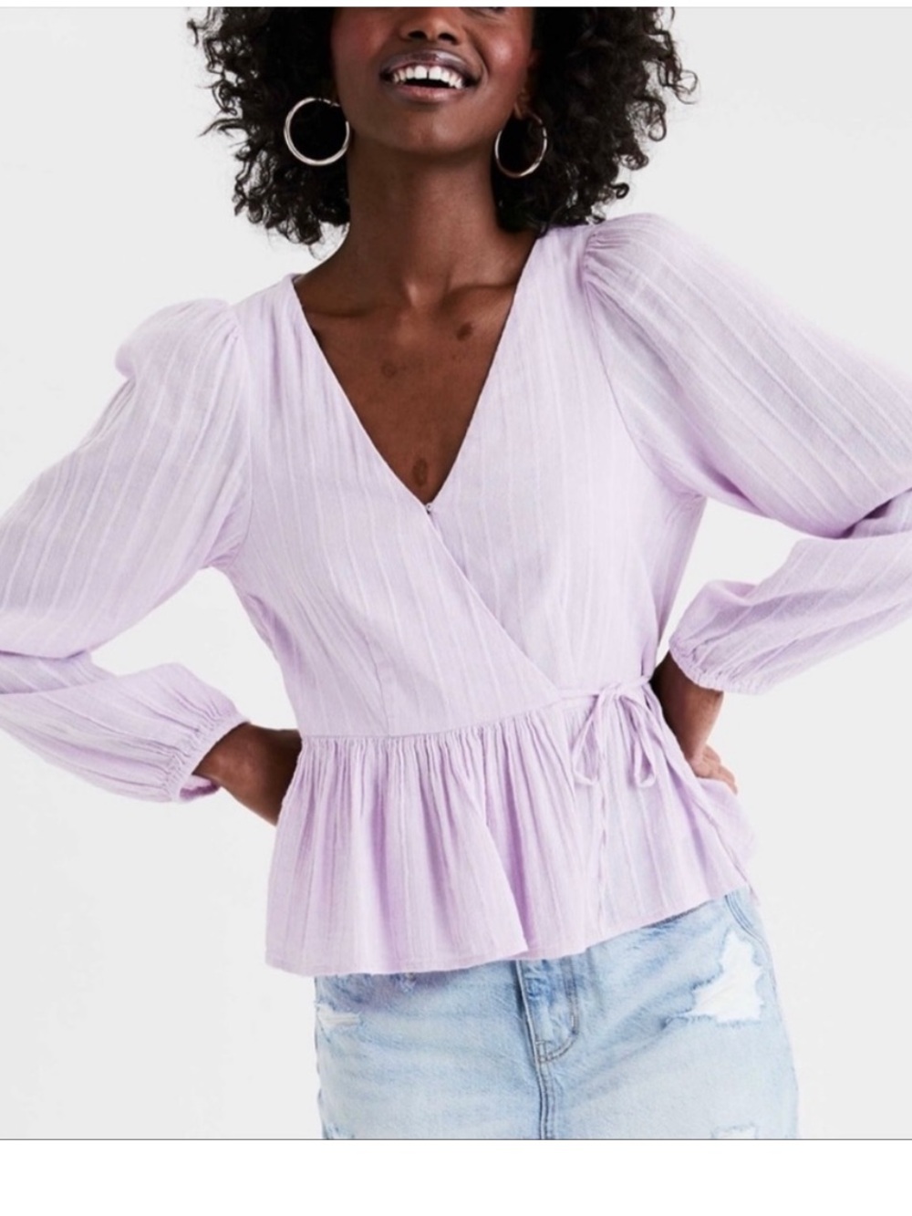 American Eagle Size Medium Lilac Purple Wrap Top